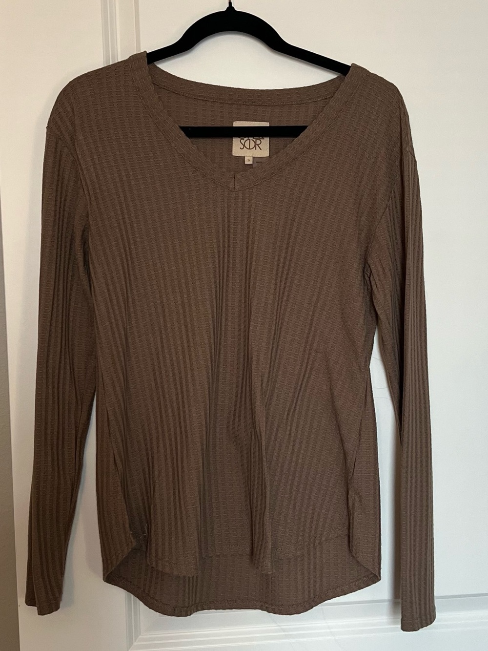 Chaser Waffleknit V-Neck Long-Sleeve Top